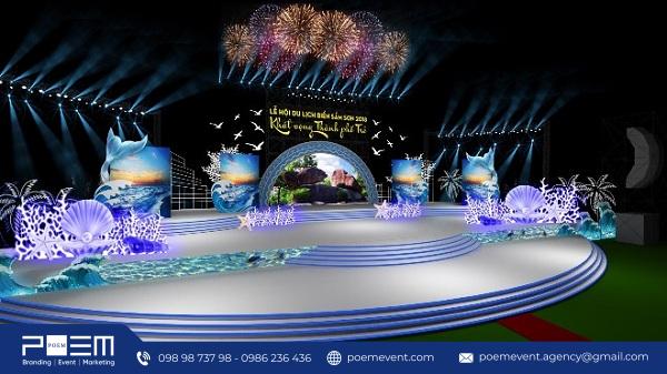 Sân khấu sự kiện được thiết kế với ánh sáng chuyển đổi mượt mà, theo flow chương trình