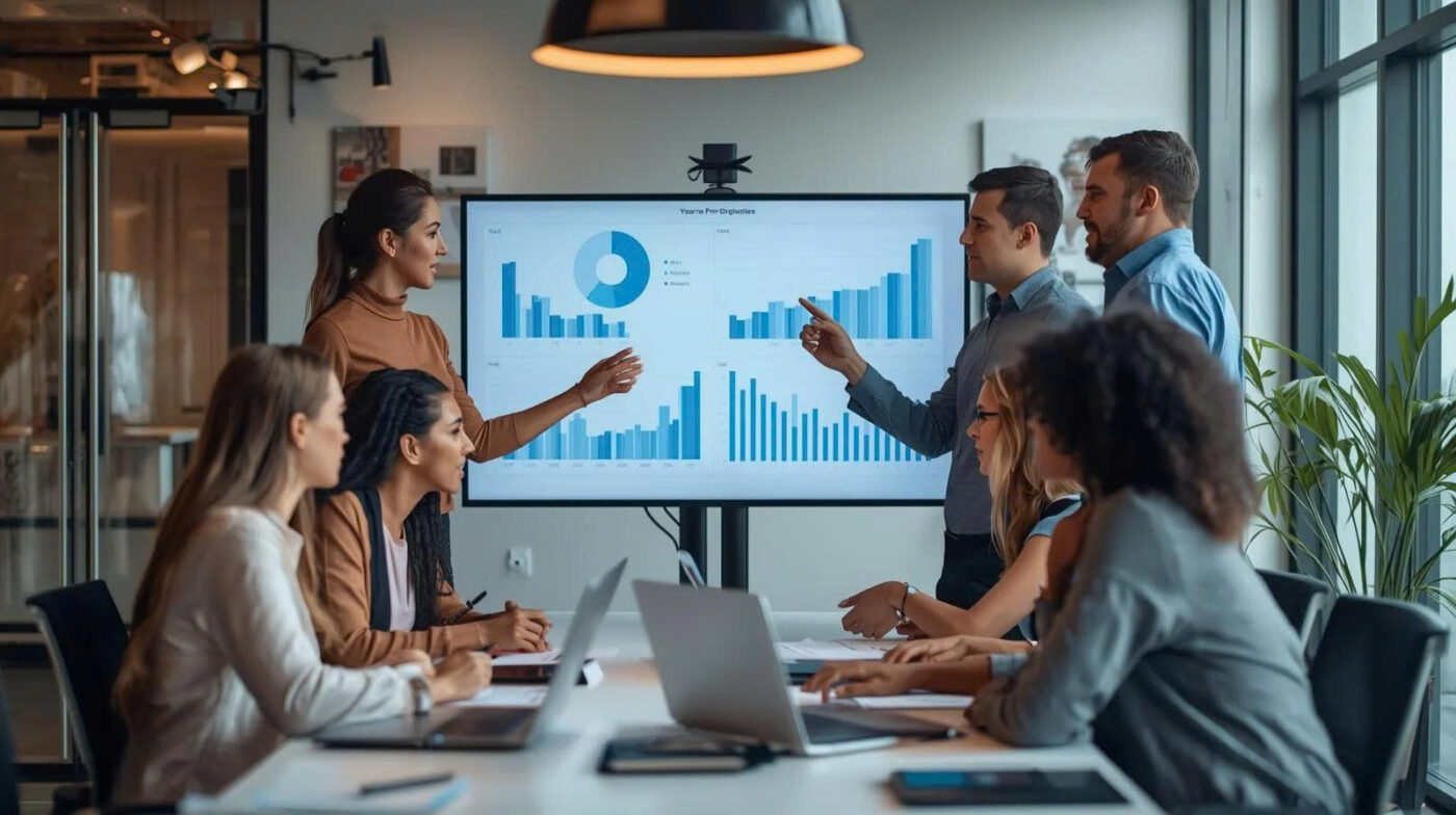 Đội ngũ phân tích dữ liệu để đo lường hiệu quả của một sự kiện cuối năm tại sự kiện chuyên nghiệp