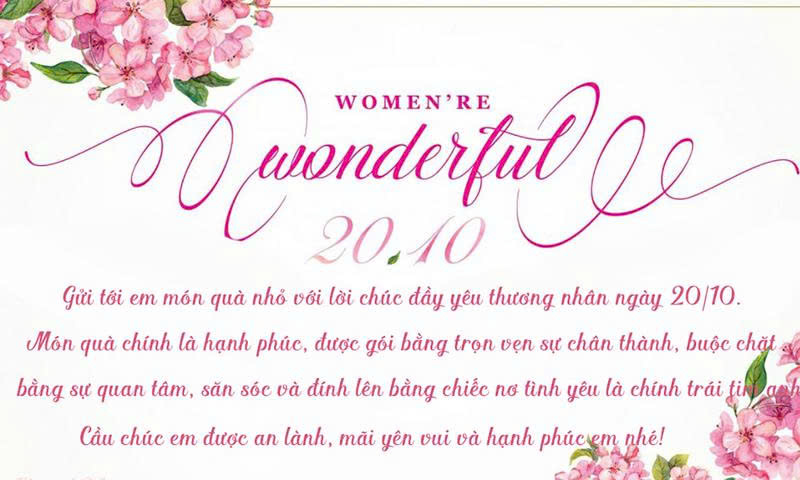 Lời chúc ý nghĩa và những hành động yêu thương trong Ngày Phụ nữ Việt Nam 20/10.