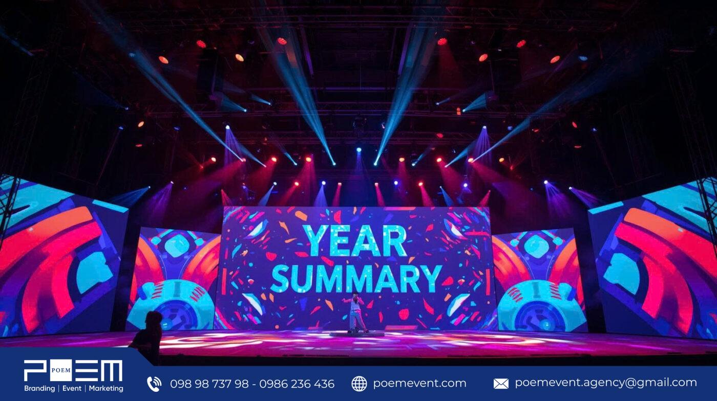 Sân khấu lễ tổng kết cuối năm với concept thương hiệu sáng tạo và năng lượng